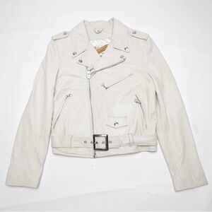 Schott NYC Perfecto Biker Leather Jacket‎ White Cream Ivory Size Small